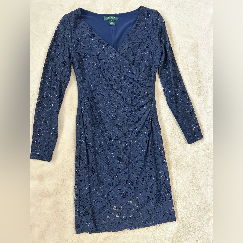 Lauren Ralph Lauren Evening Navy Blue Cocktail Dress Size 4